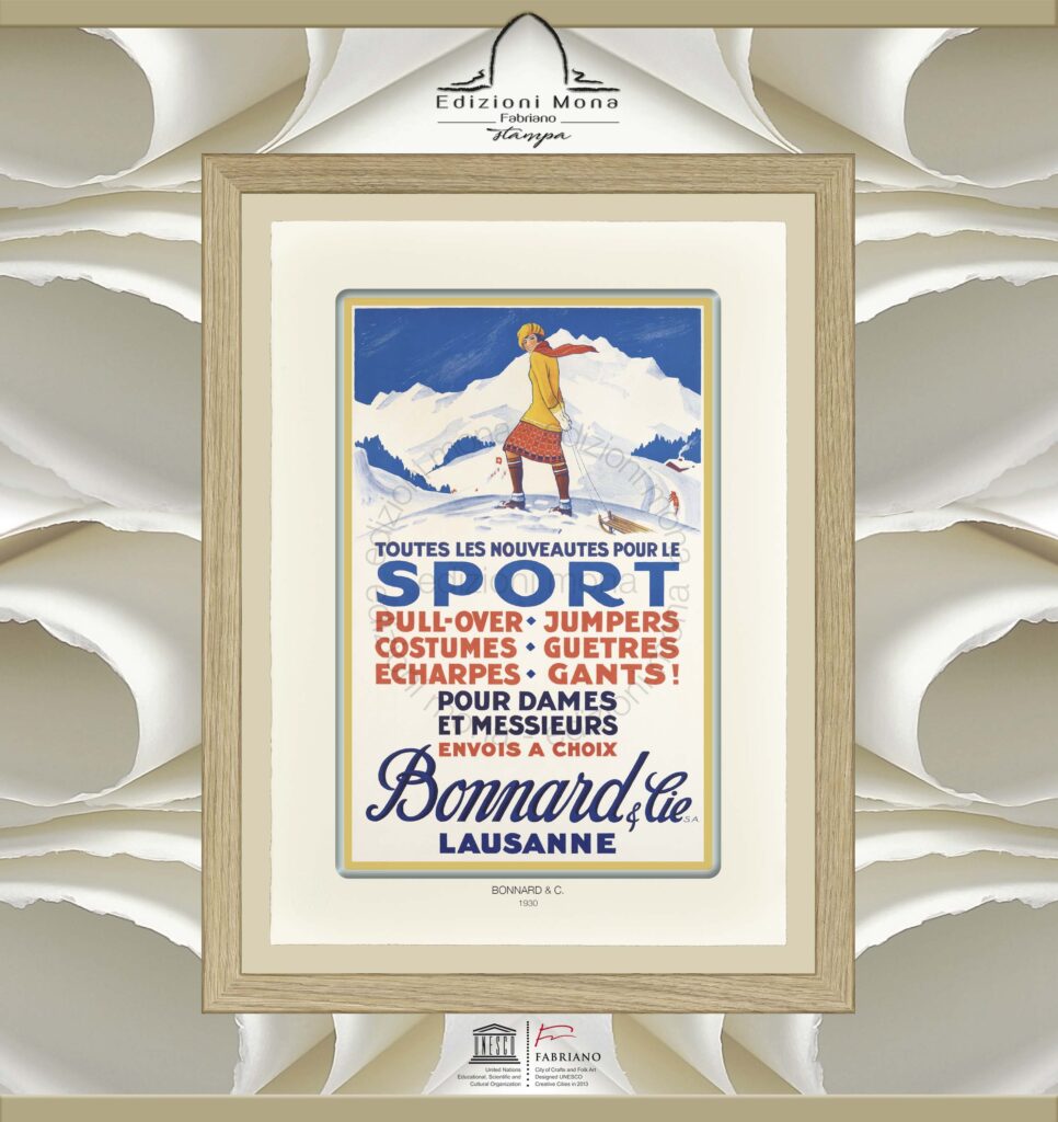 Manifesto Vintage Bonnard 1930, riproduzione artistica Fine Art su carta in puro cotone, prodotta tradizionalmente a Fabriano, città della carta e della filigrana, città creativa Unesco.