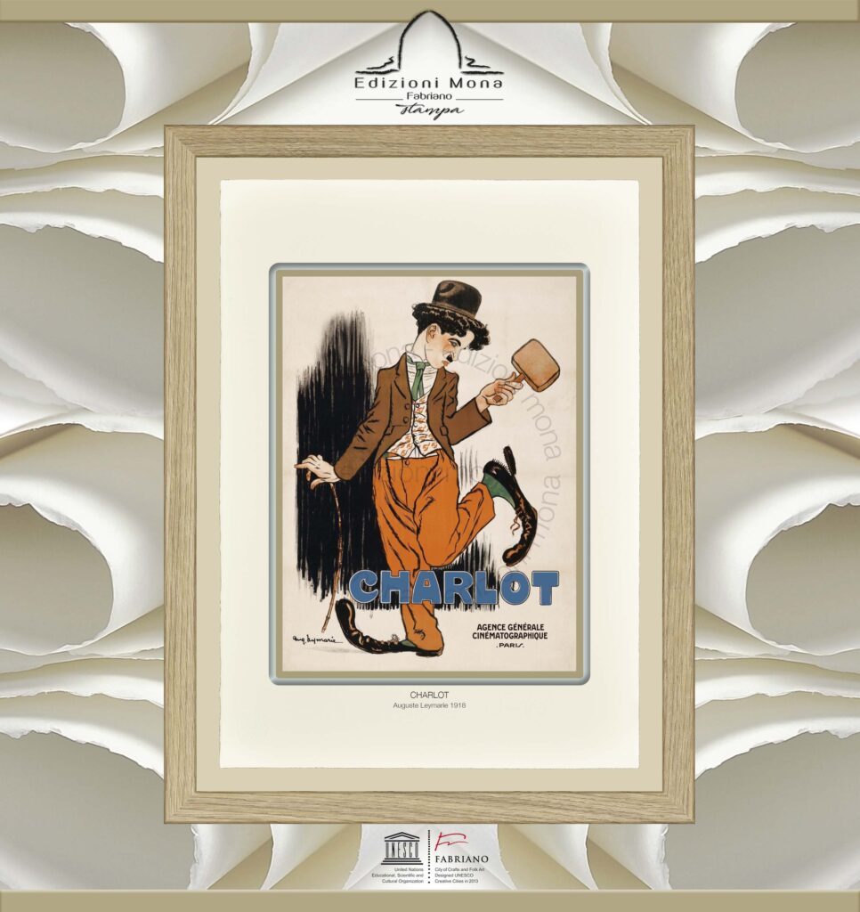 Manifesto Vintage Charlot 1918 Auguste Leymarie, riproduzione artistica Fine Art su carta in puro cotone, prodotta tradizionalmente a Fabriano, città della carta e della filigrana, città creativa Unesco.