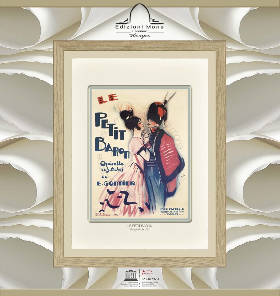 Manifesto Vintage Le Petit Baron 1927 Georges Dola, riproduzione artistica Fine Art su carta in puro cotone, prodotta tradizionalmente a Fabriano, città della carta e della filigrana, città creativa Unesco.